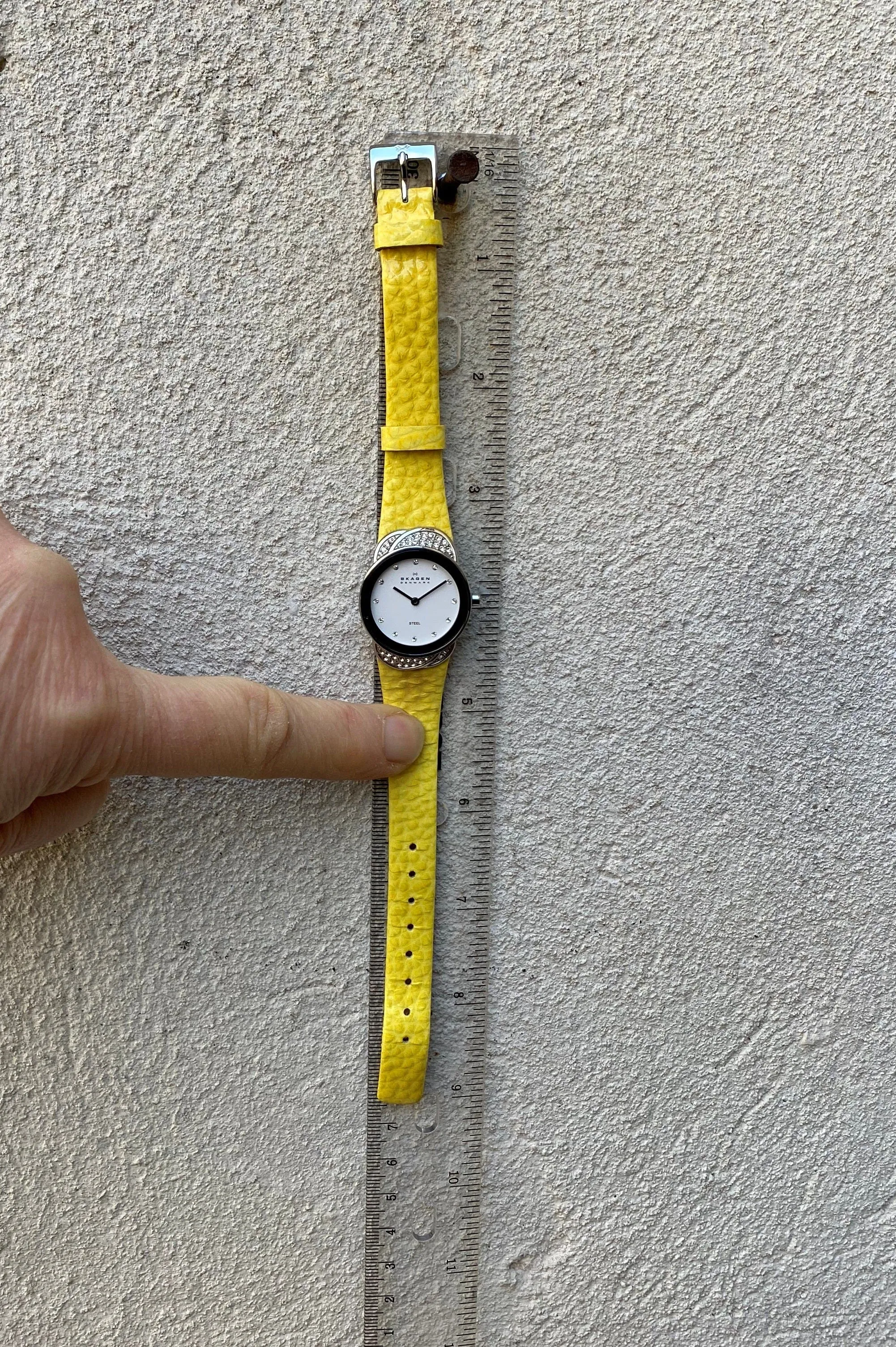 Skagen Women's Jeweled Silvertone Watch with Yellow Leather Band