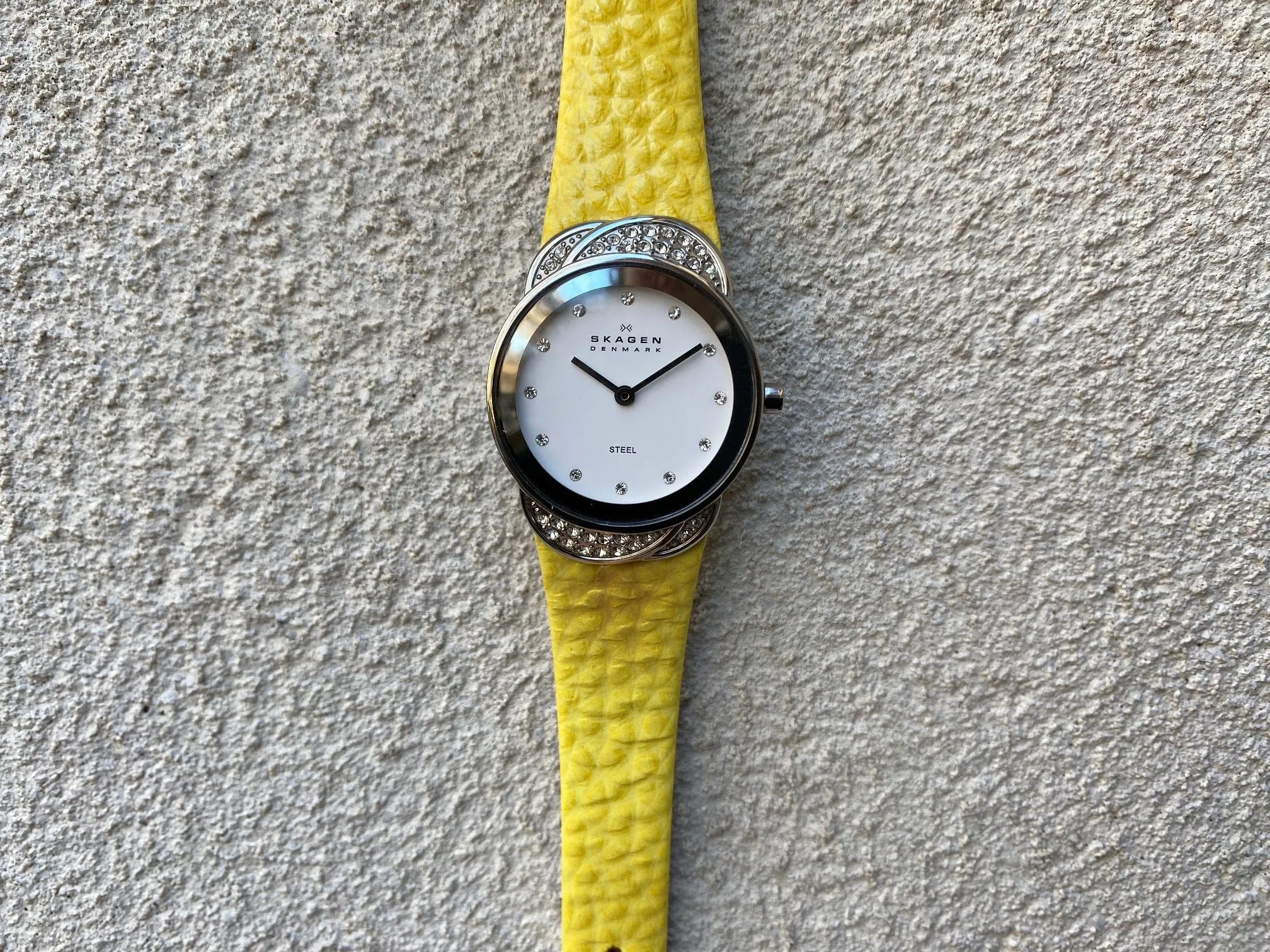 Skagen Women's Jeweled Silvertone Watch with Yellow Leather Band