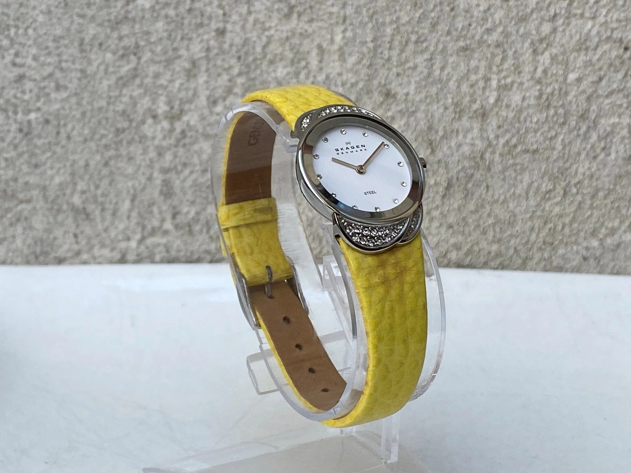 Skagen Women's Jeweled Silvertone Watch with Yellow Leather Band