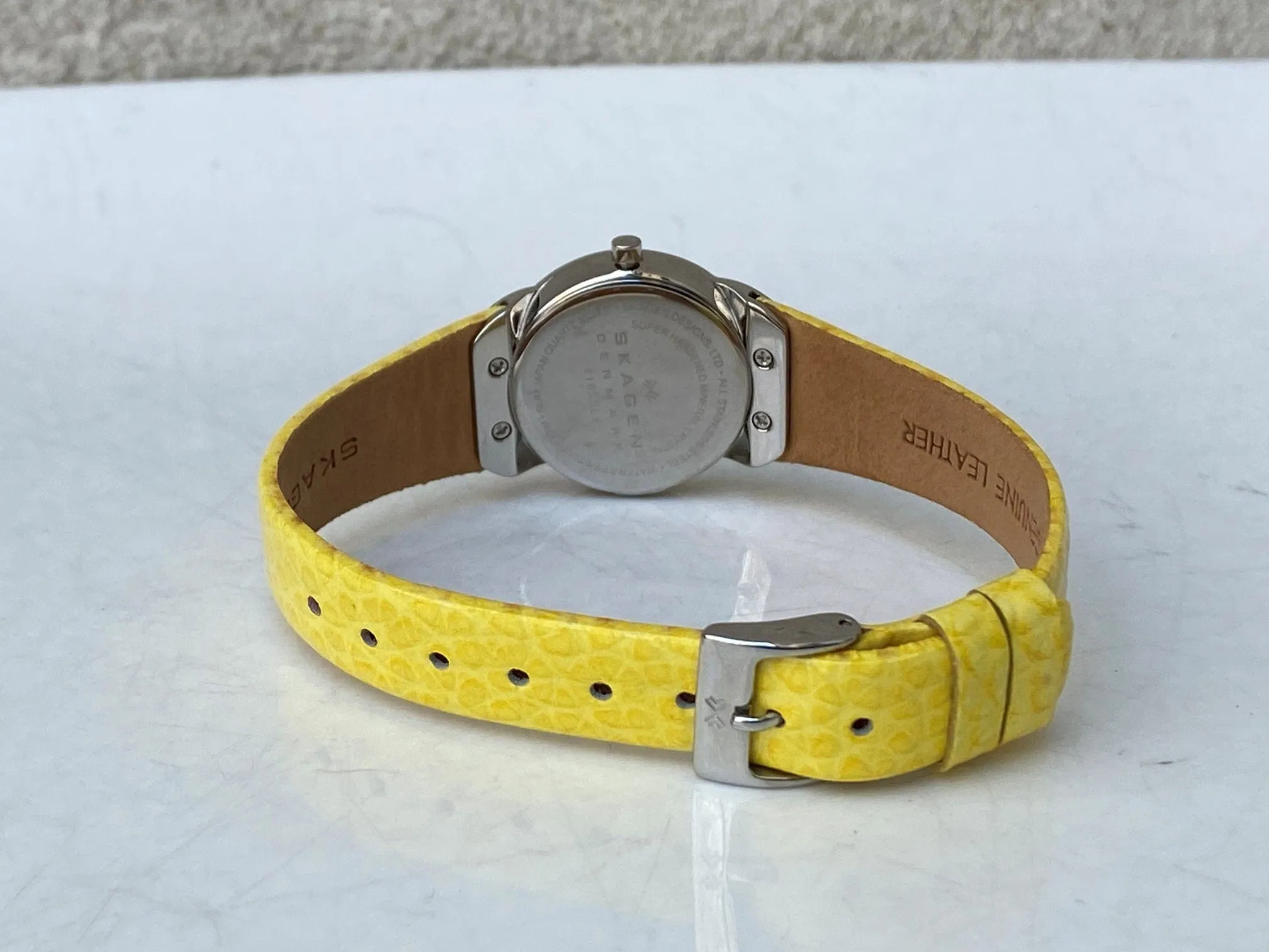Skagen Women's Jeweled Silvertone Watch with Yellow Leather Band
