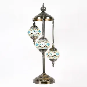 Sky Blue and Silver Three Tier Luxury Turkish Mosaic Lamp