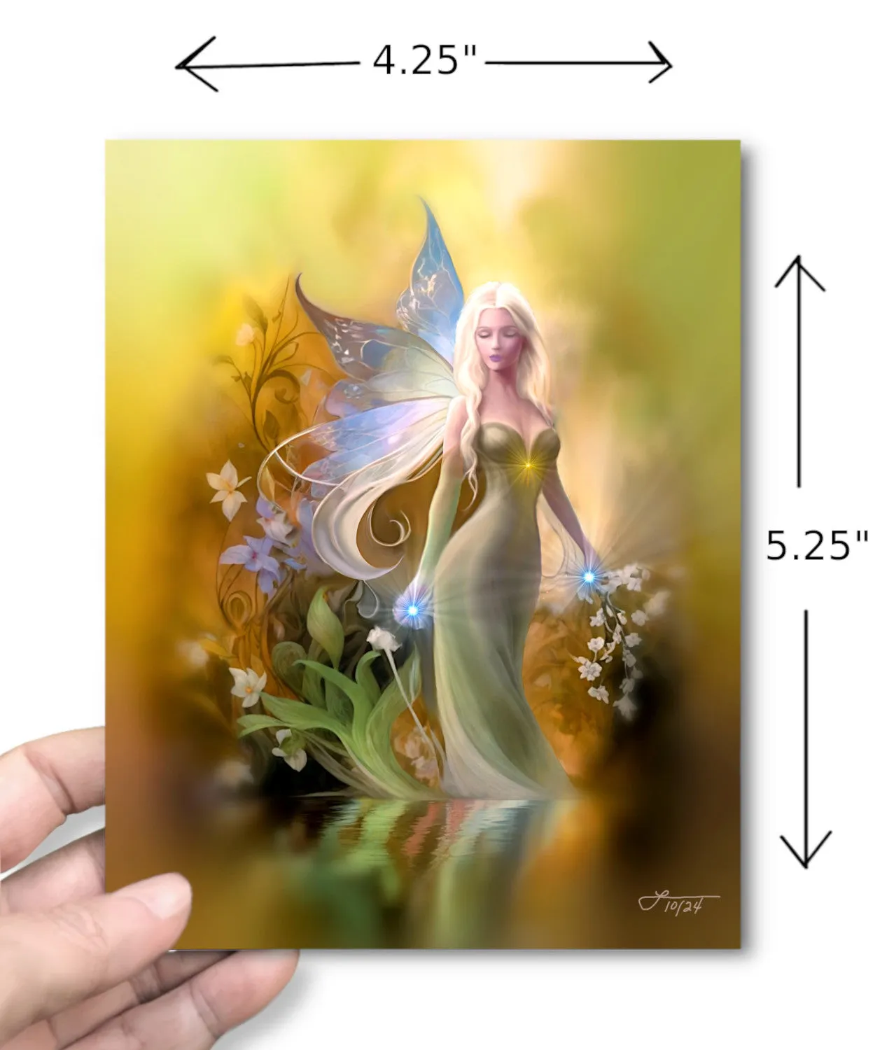 Small Fantasy Art Greeting Card, Fairy Illustration, Artsy Stationary, Birthday Holiday-"Autumn Reflection"
