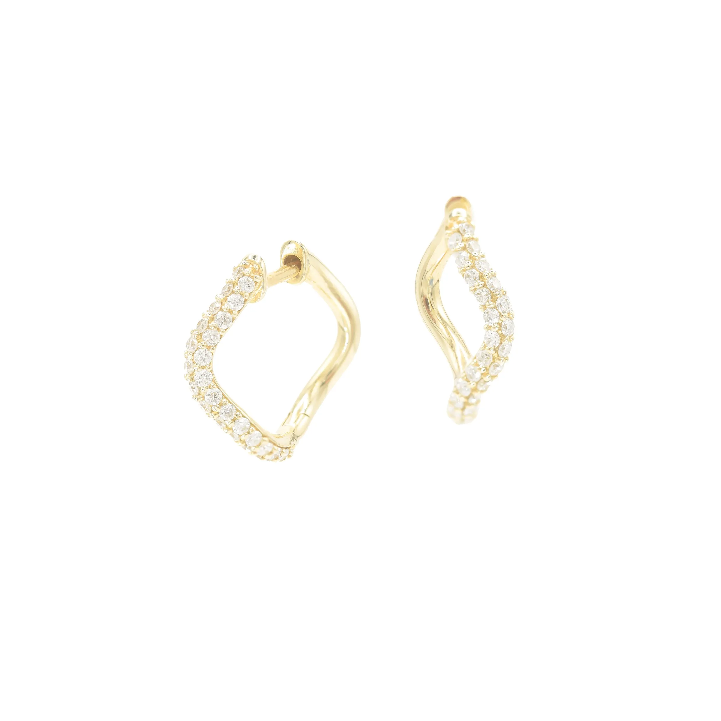 Small Hinged Wave Hoops, Pavé Diamonds (Front Only)