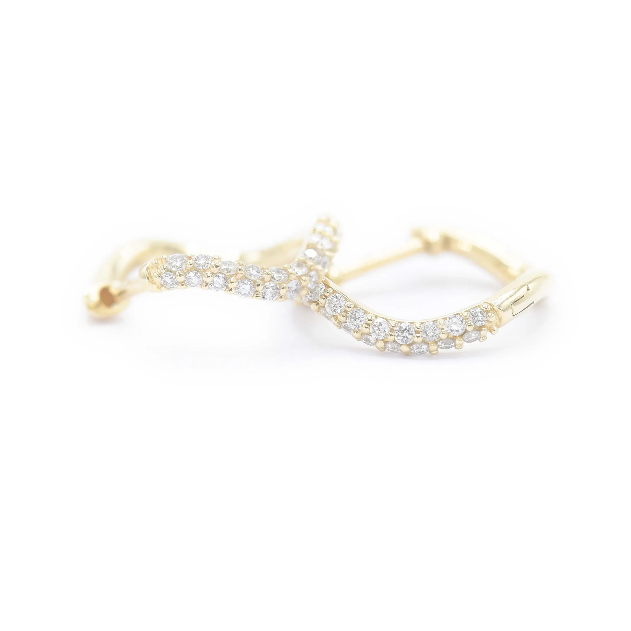 Small Hinged Wave Hoops, Pavé Diamonds (Front Only)