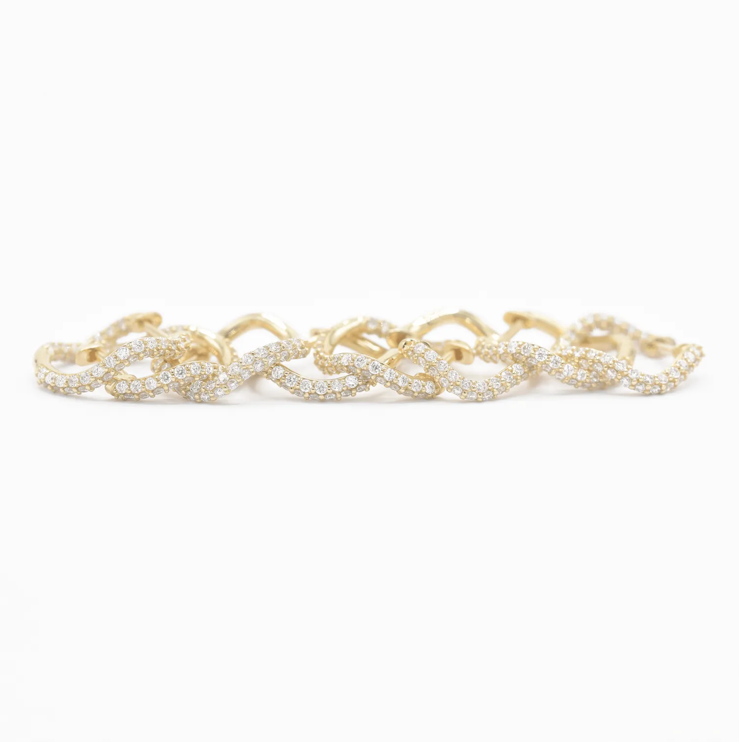Small Hinged Wave Hoops, Pavé Diamonds (Front Only)