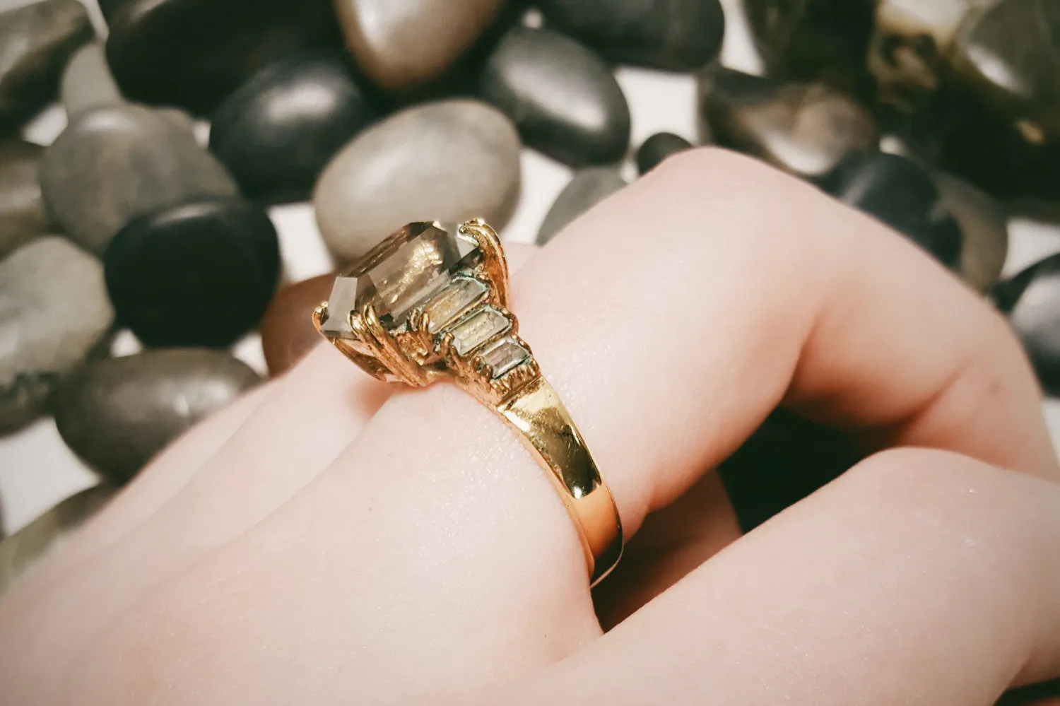 Smokey Topaz, CZ Cocktail Statement Ring