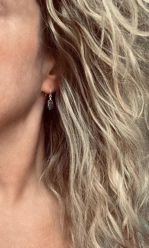Smoky Brown Glass Leaf Earrings, small gold hooks, wire wrapped leaves, 14K SOLID gold or gold fill hook option, dainty earrings, glass dangle, delicate earring
