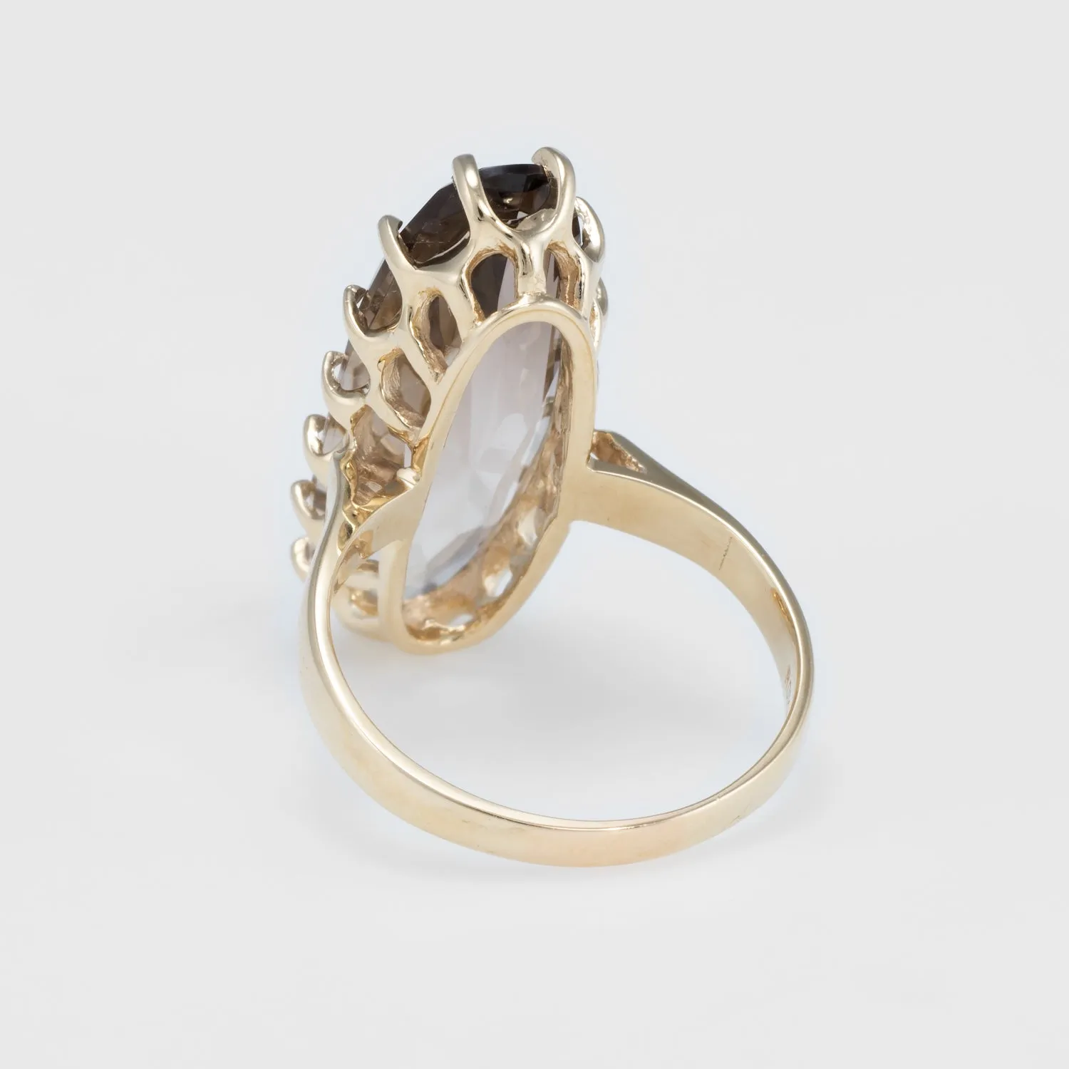 Smoky Quartz Cocktail Ring Vintage 14k Yellow Gold
