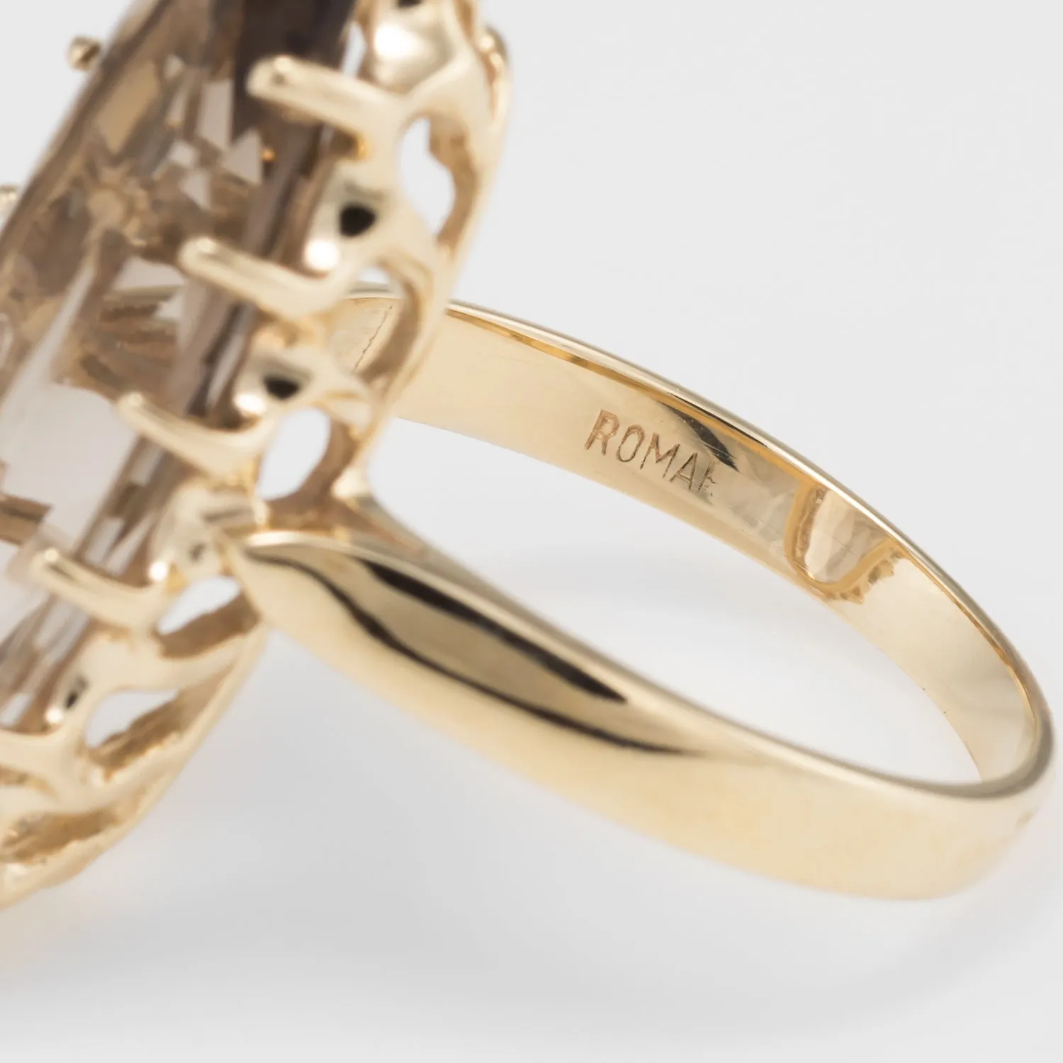 Smoky Quartz Cocktail Ring Vintage 14k Yellow Gold