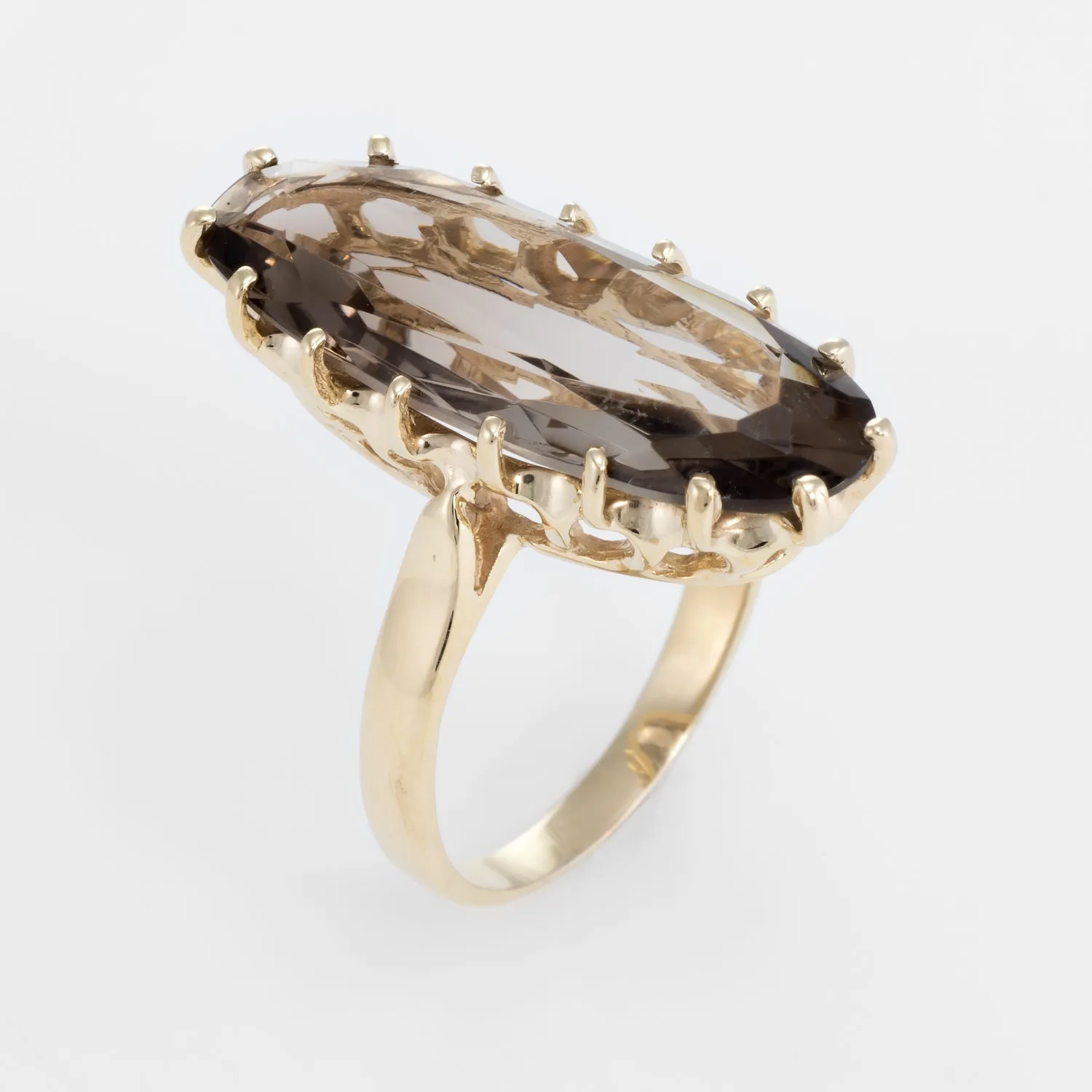 Smoky Quartz Cocktail Ring Vintage 14k Yellow Gold