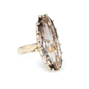 Smoky Quartz Cocktail Ring Vintage 14k Yellow Gold