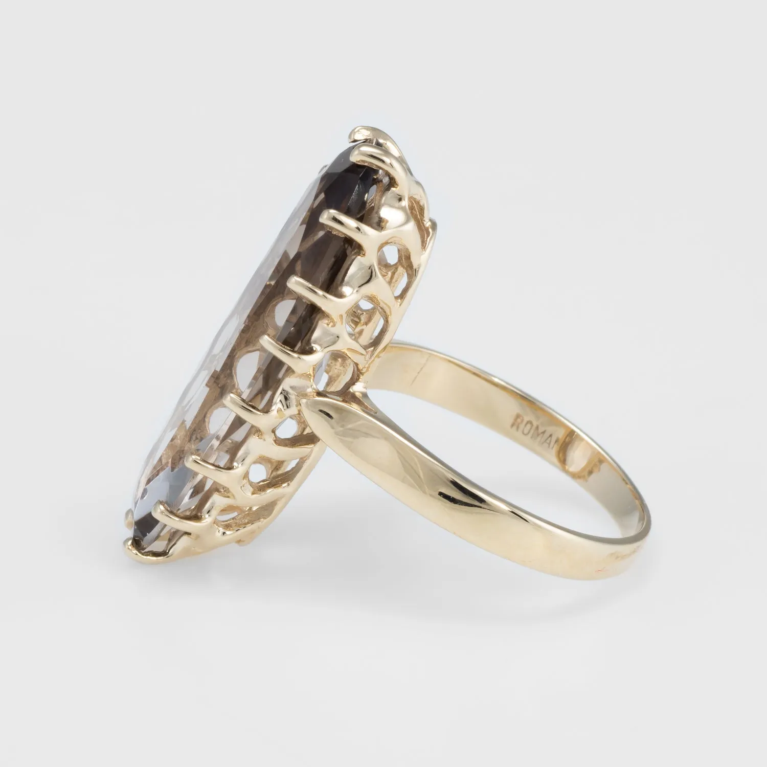 Smoky Quartz Cocktail Ring Vintage 14k Yellow Gold