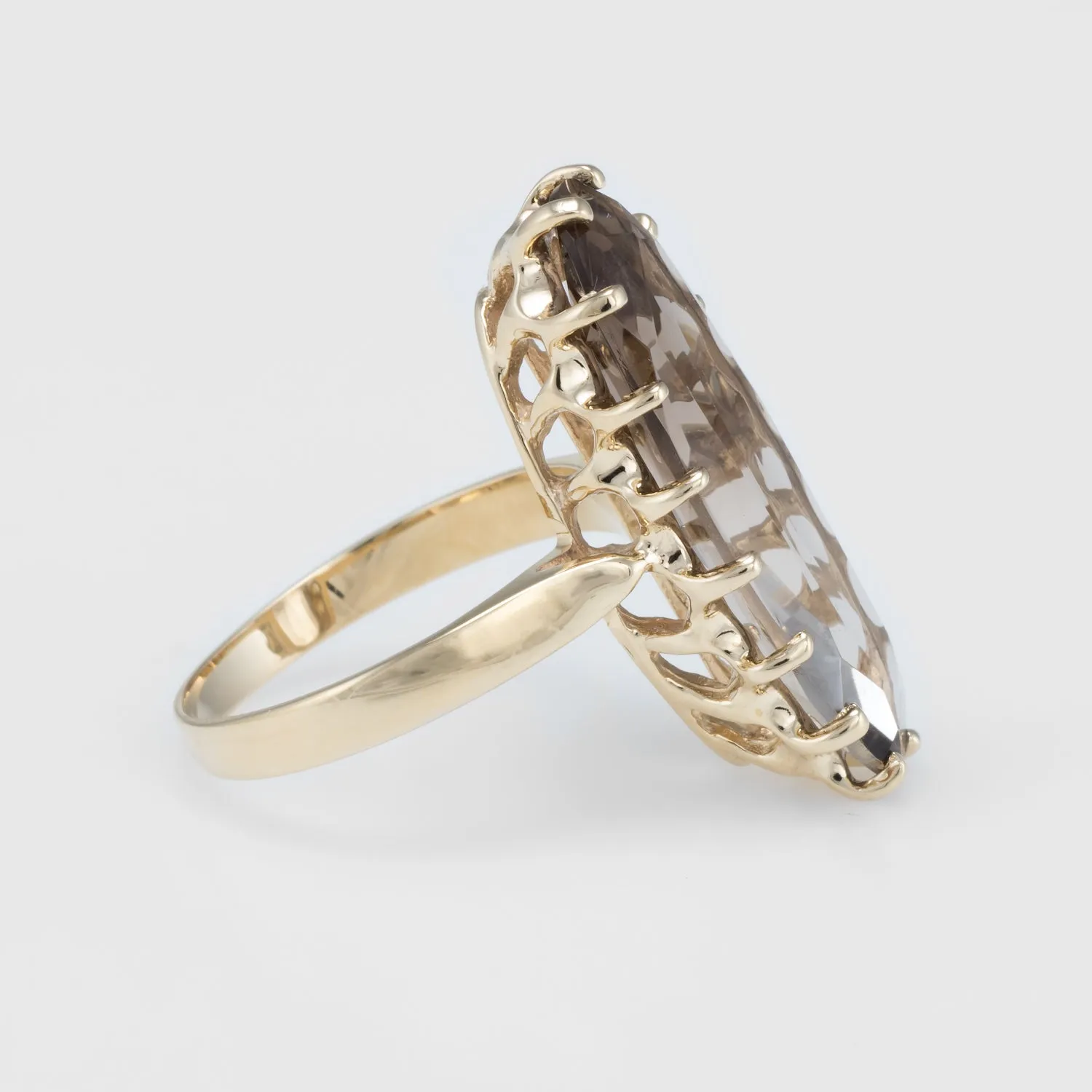 Smoky Quartz Cocktail Ring Vintage 14k Yellow Gold