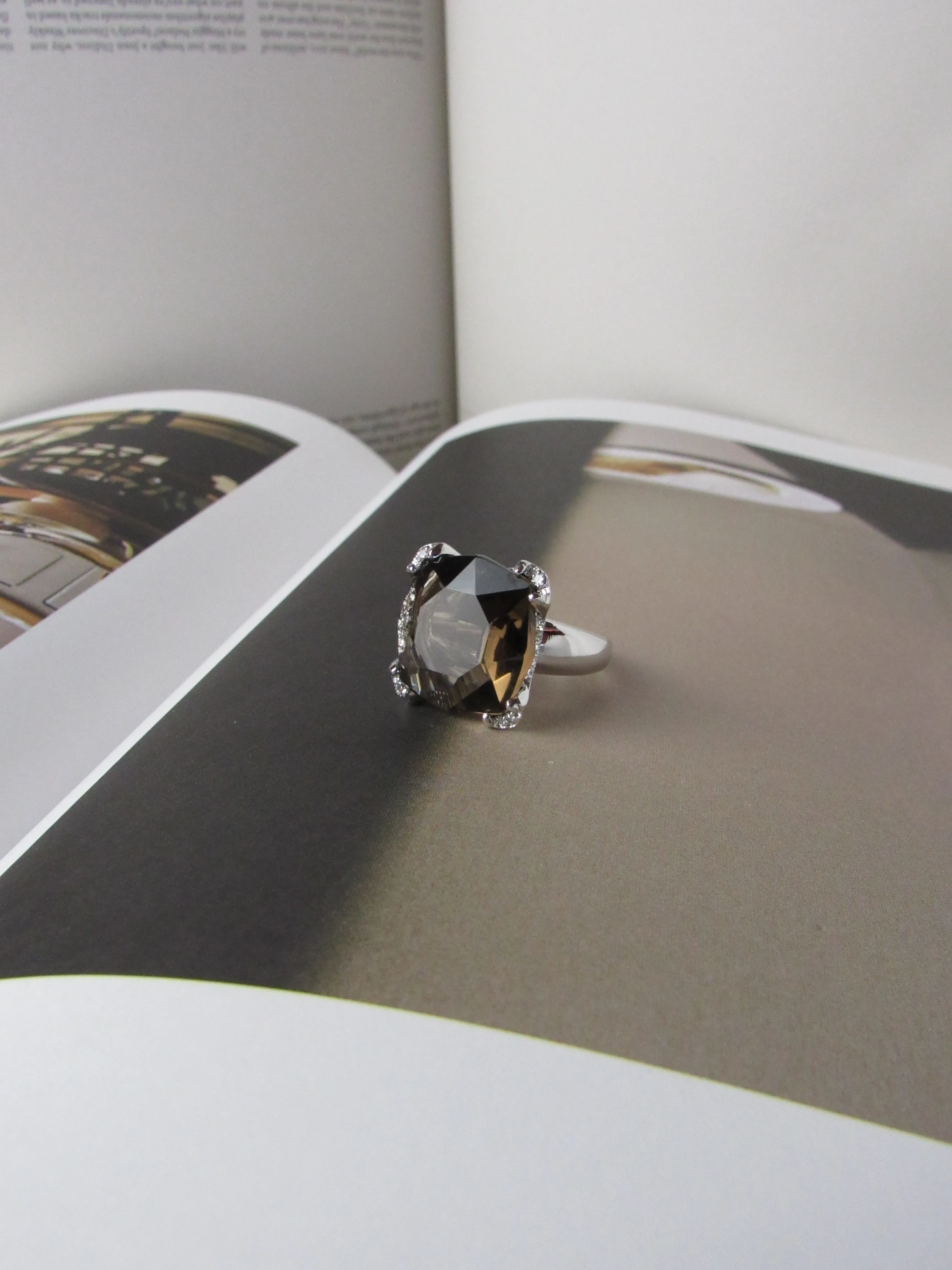 Smoky Quartz Cushion Cut 14 Carat Ring
