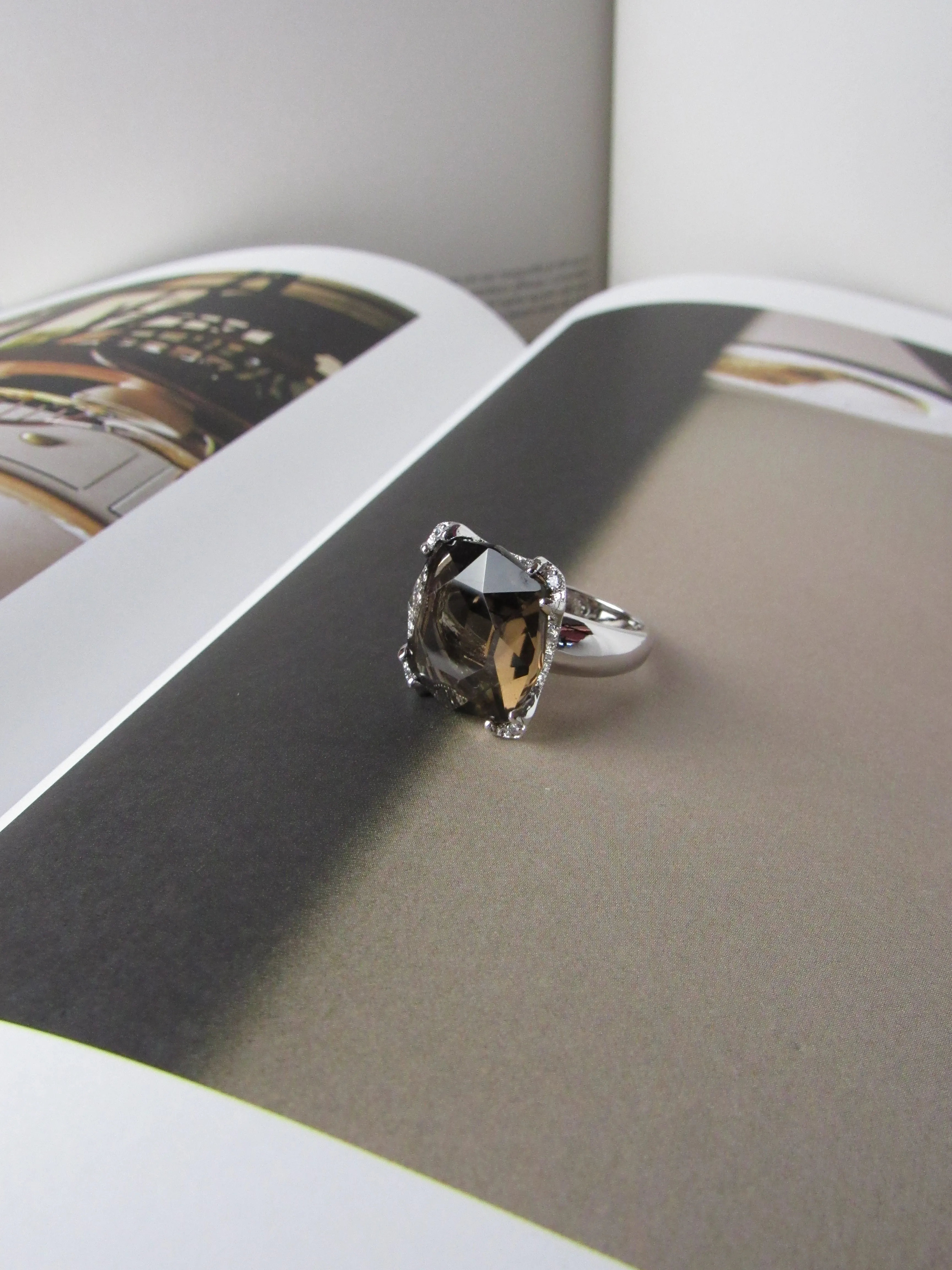 Smoky Quartz Cushion Cut 14 Carat Ring