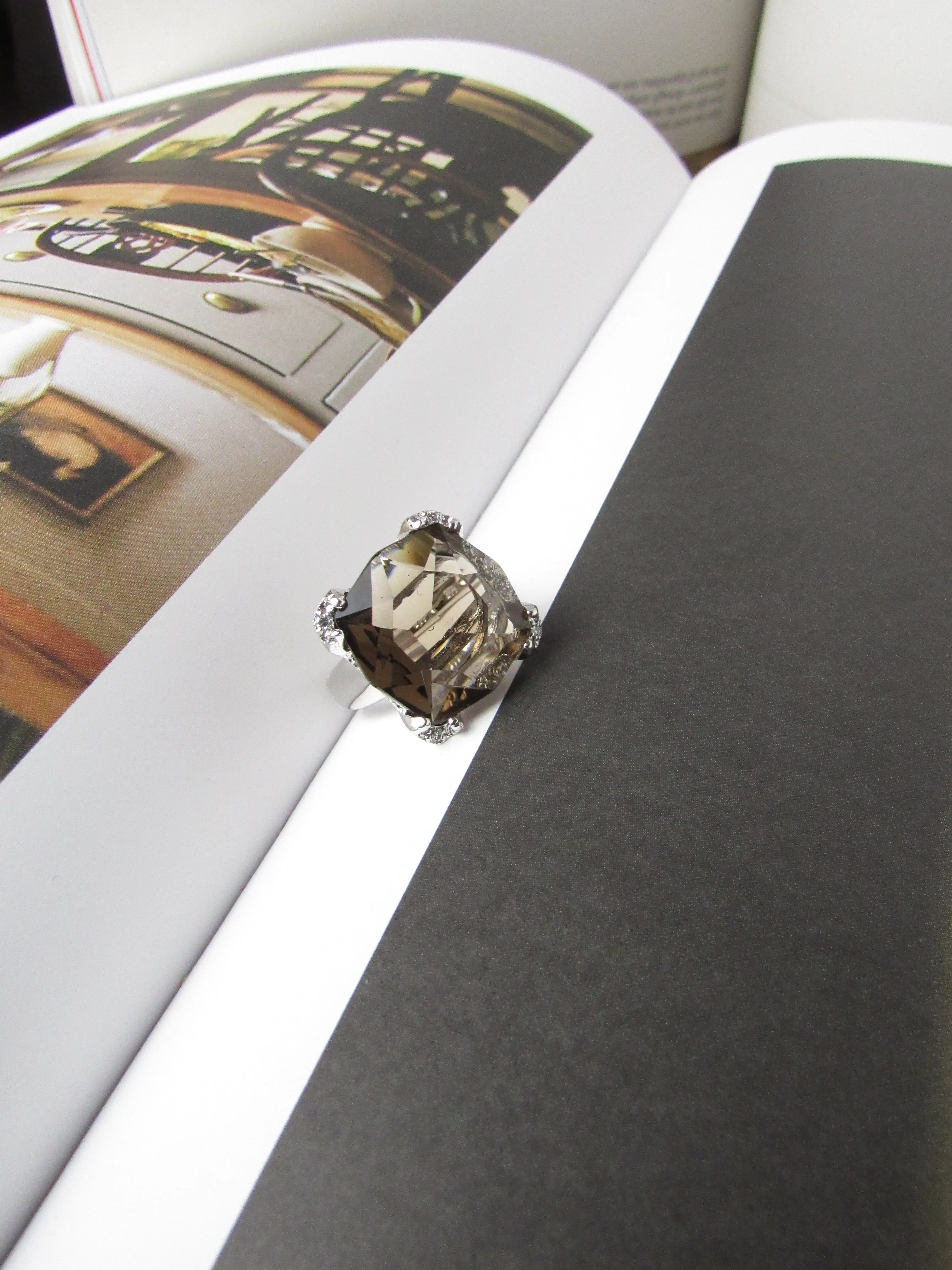 Smoky Quartz Cushion Cut 14 Carat Ring