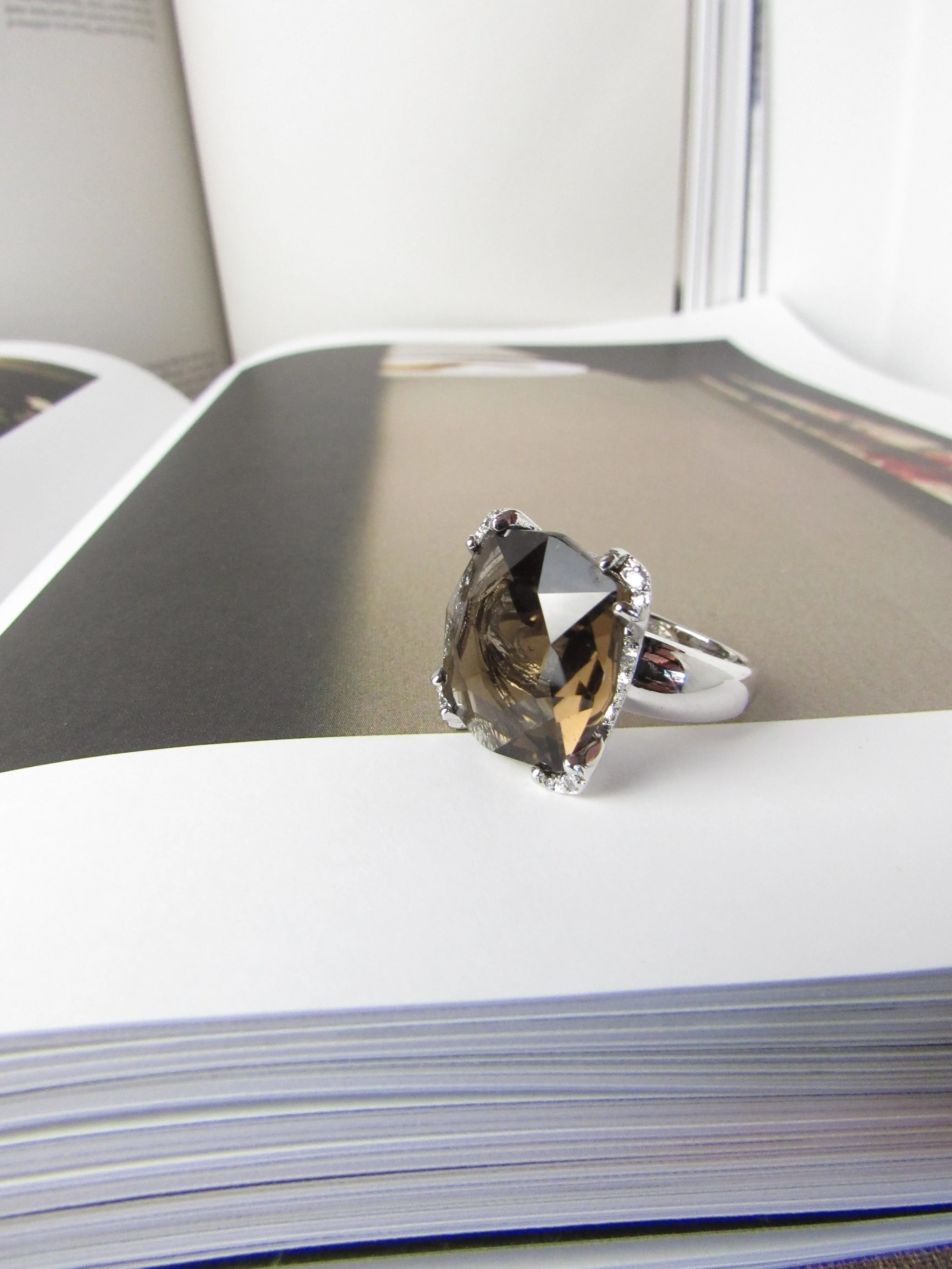 Smoky Quartz Cushion Cut 14 Carat Ring