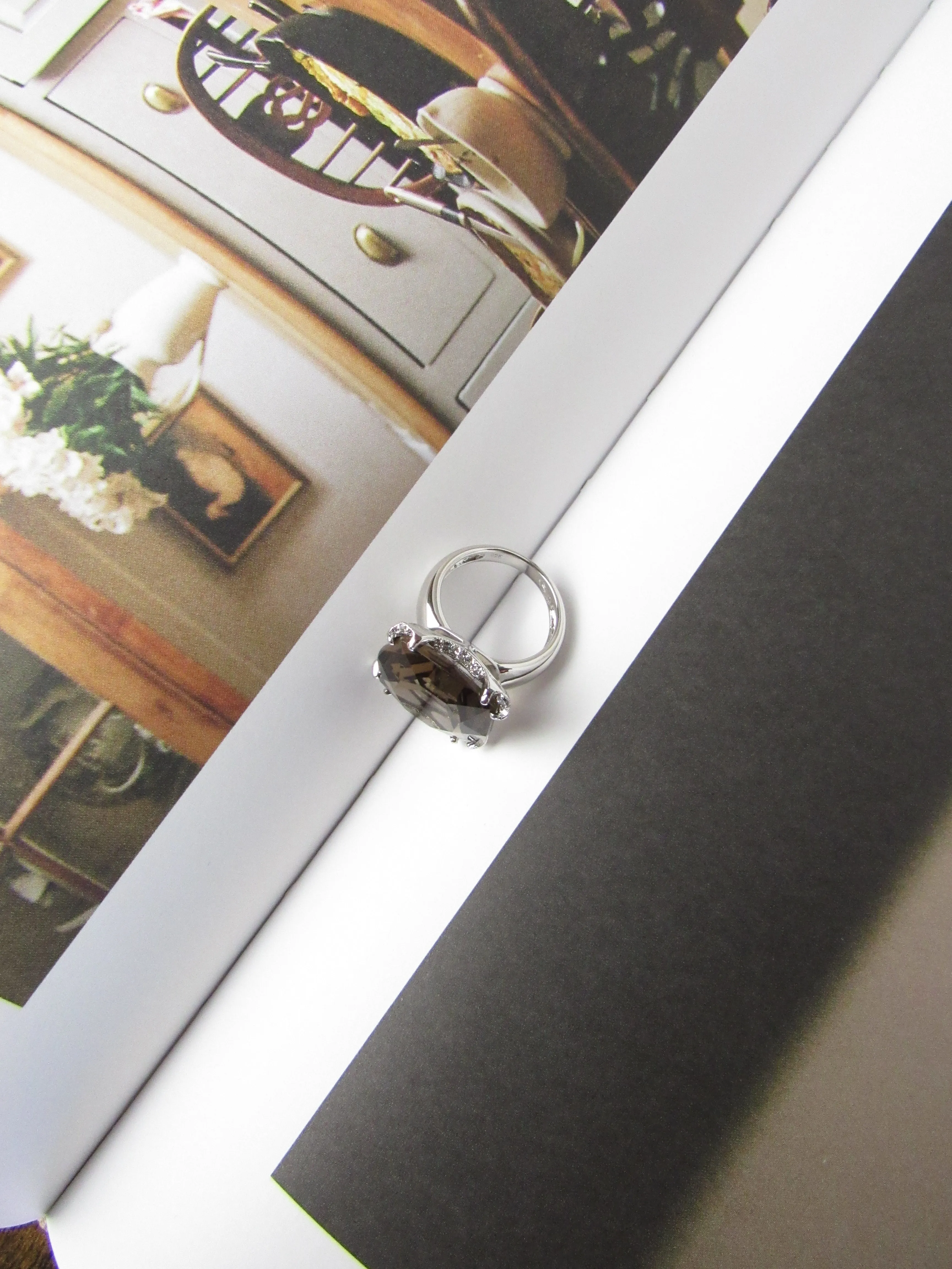 Smoky Quartz Cushion Cut 14 Carat Ring