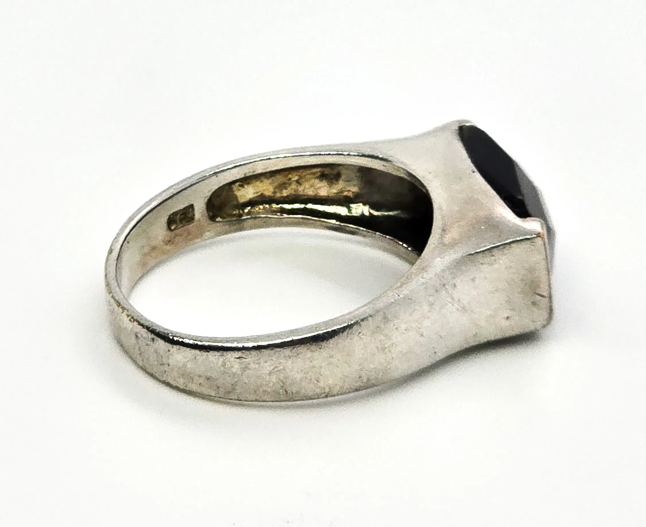 Smoky Quartz Faceted modernist synthetic gemstone vintage sterling silver ring size 10