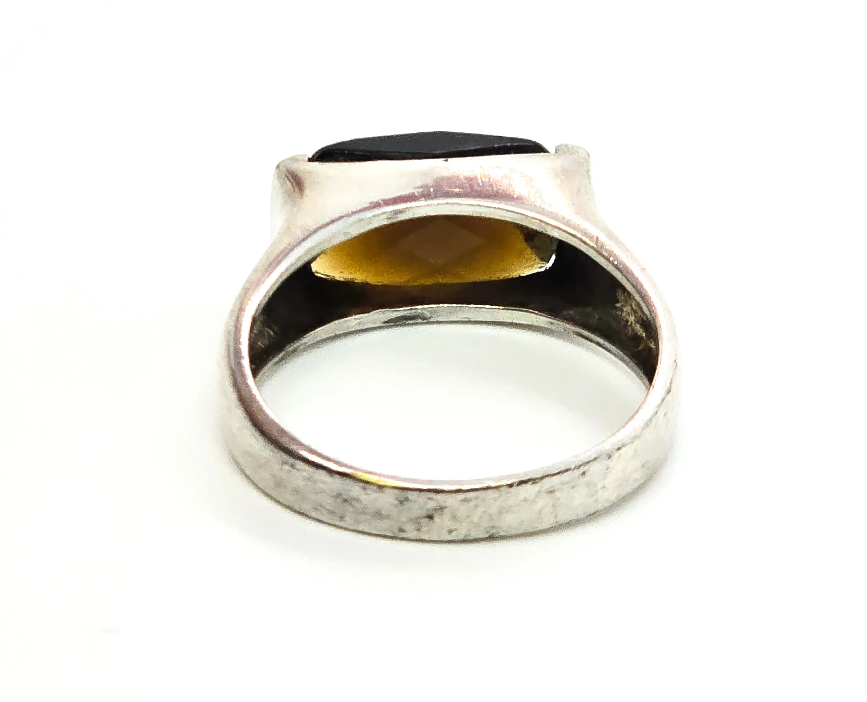 Smoky Quartz Faceted modernist synthetic gemstone vintage sterling silver ring size 10