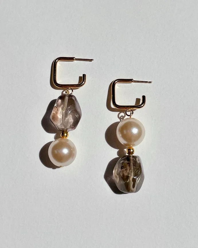 Smoky Quartz Pearl Earrings