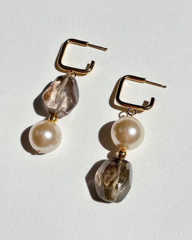 Smoky Quartz Pearl Earrings