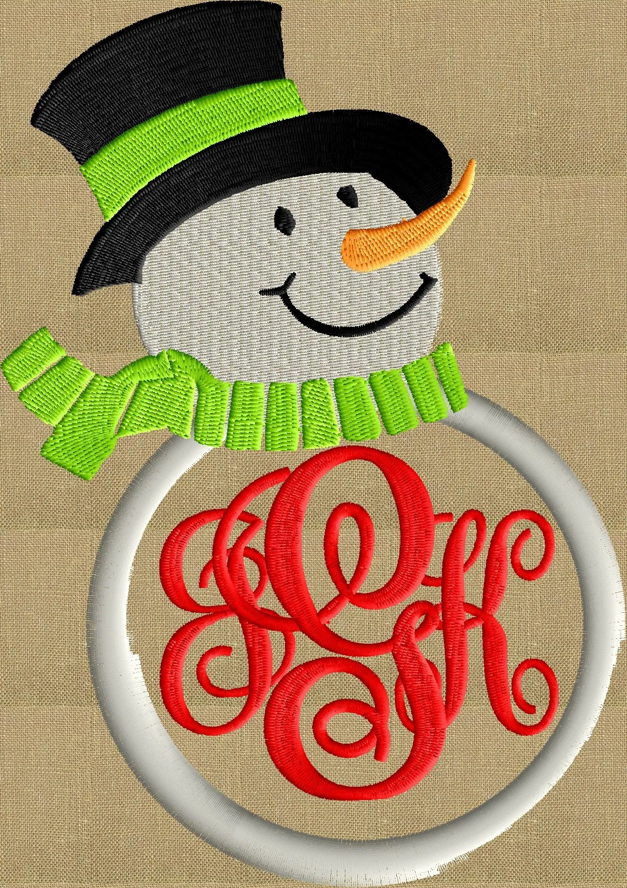 Snowman Font Frame Monogram Embroidery Design File