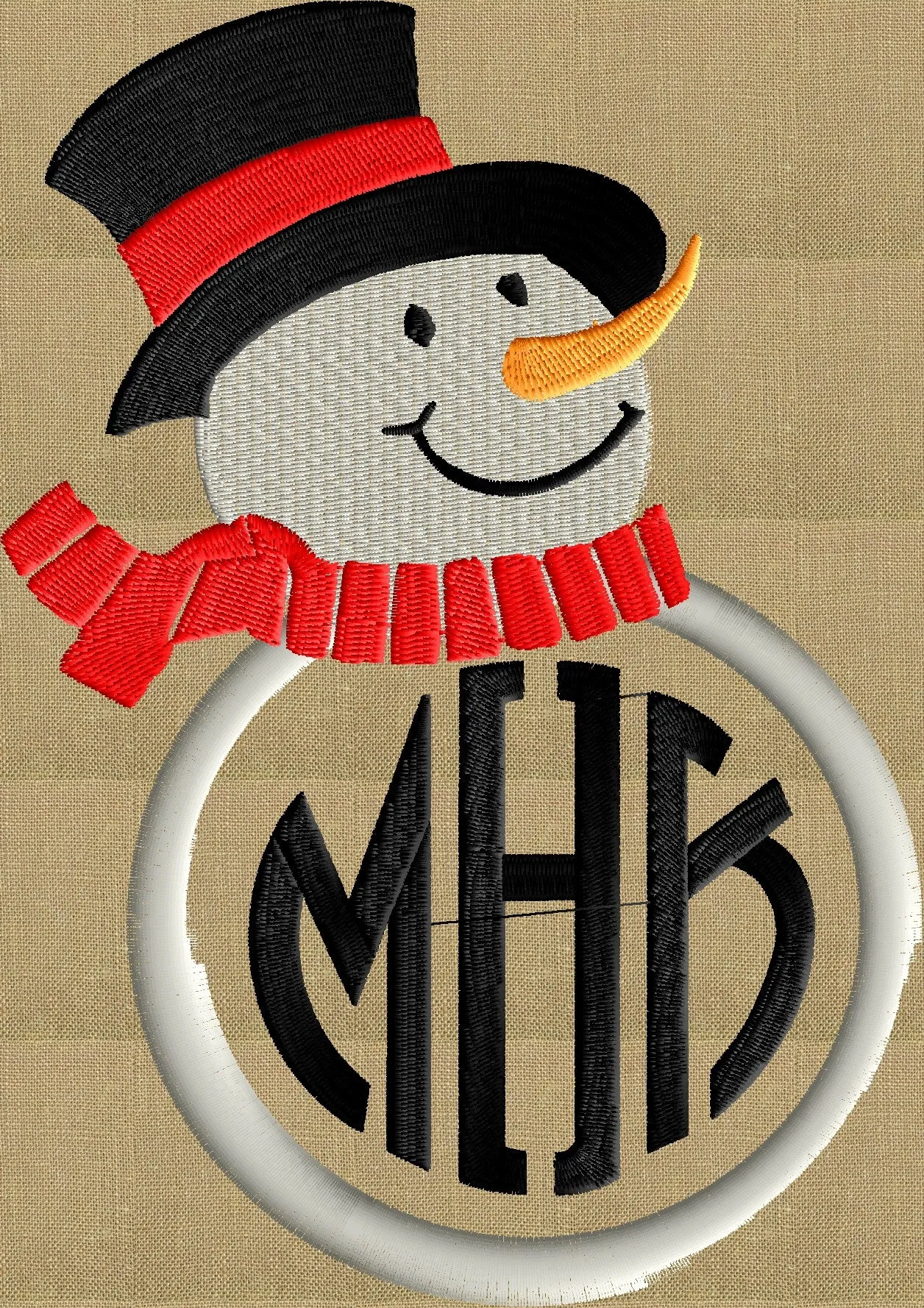 Snowman Font Frame Monogram Embroidery Design File