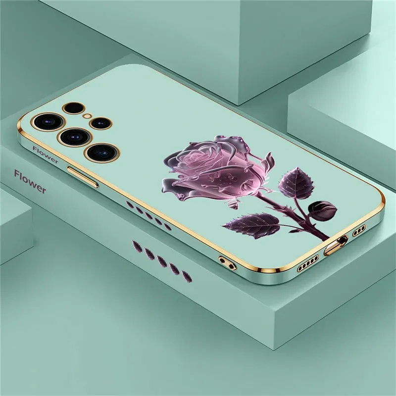 Soft Silicone Luxury Rose Flower Shockproof Case For Samsung Galaxy
