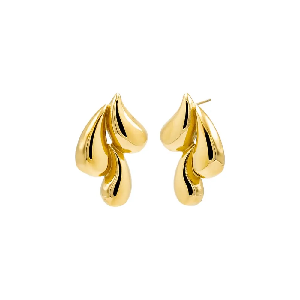 Solid Triple Puffy Teardrop Stud Earring