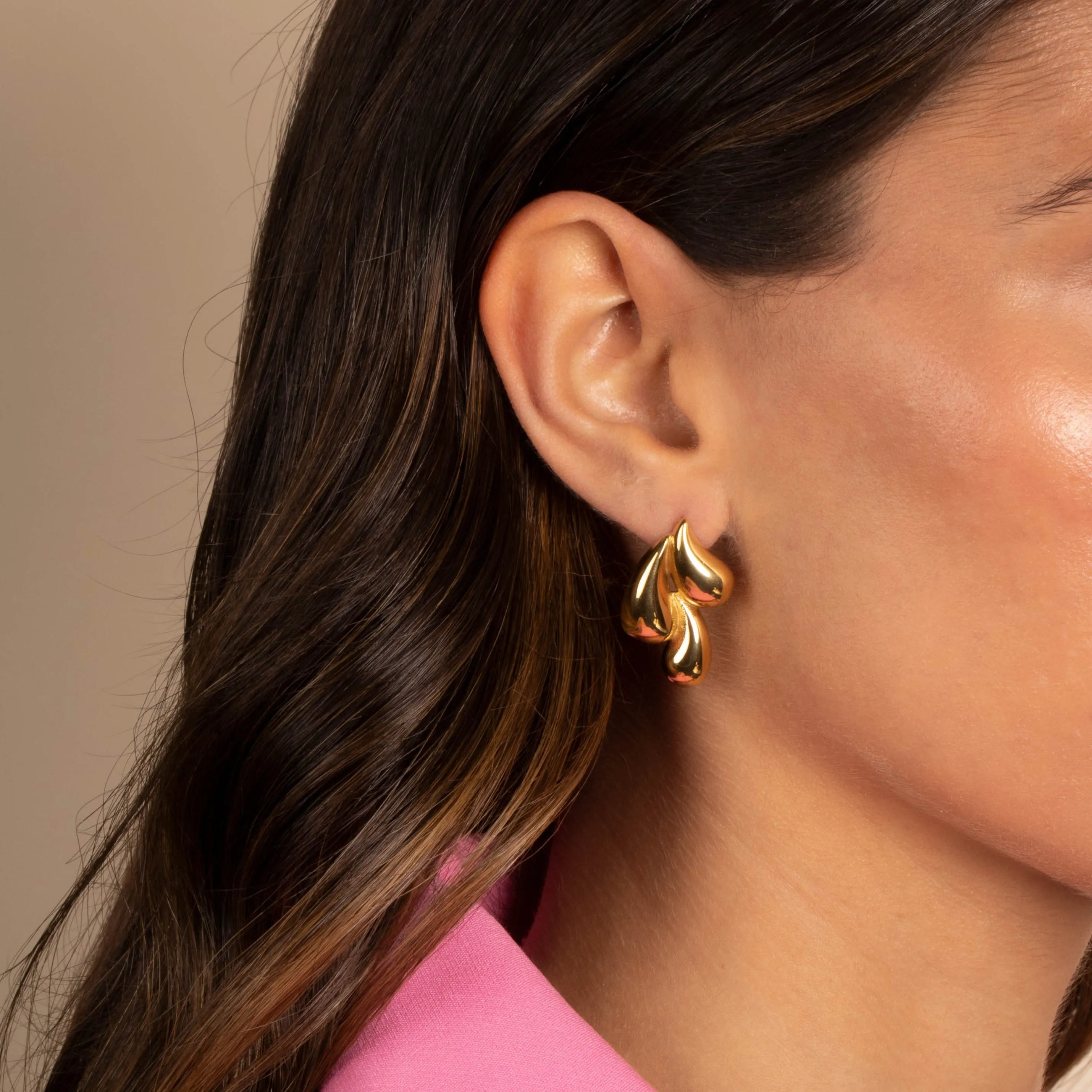 Solid Triple Puffy Teardrop Stud Earring