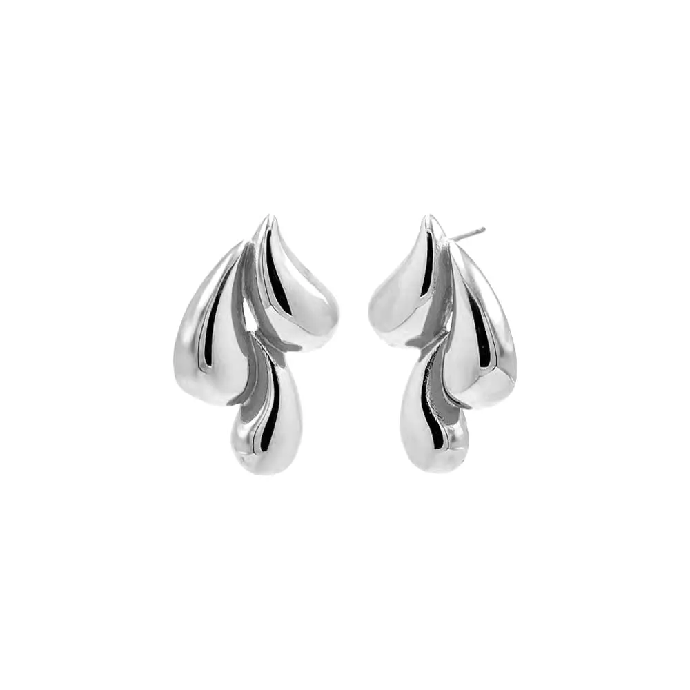 Solid Triple Puffy Teardrop Stud Earring