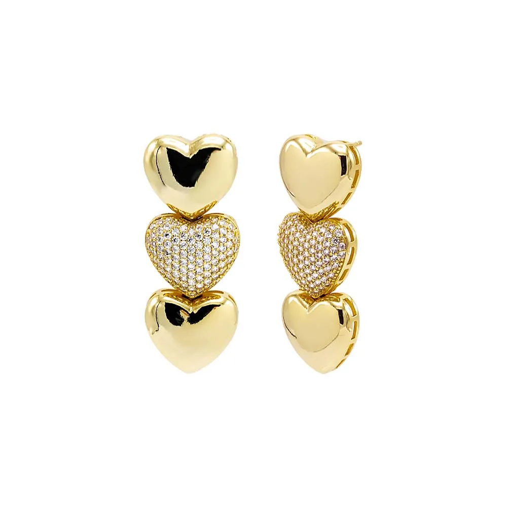 Solid/Pave Puffy Heart Drop Stud Earring