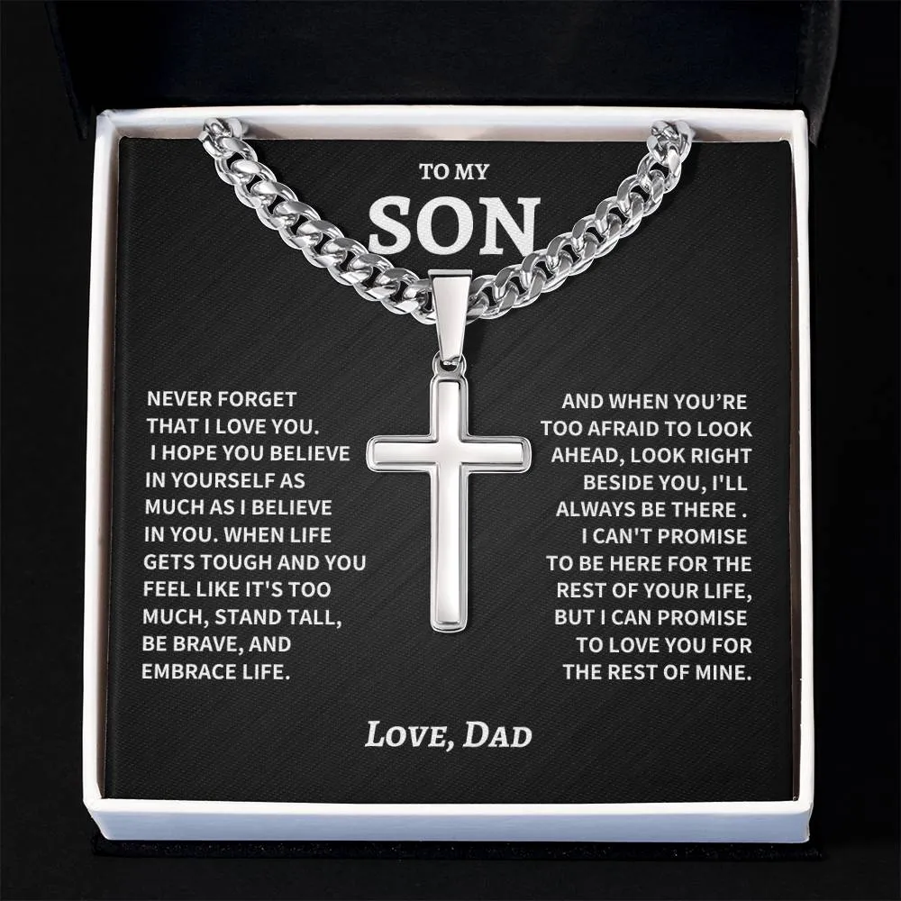 Son Gift- Cuban Chain Artisan Cross Necklace- From Dad
