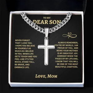 Son Gift From Mom, "Beautiful Chapters", Cuban Chain Artisan Cross Necklace