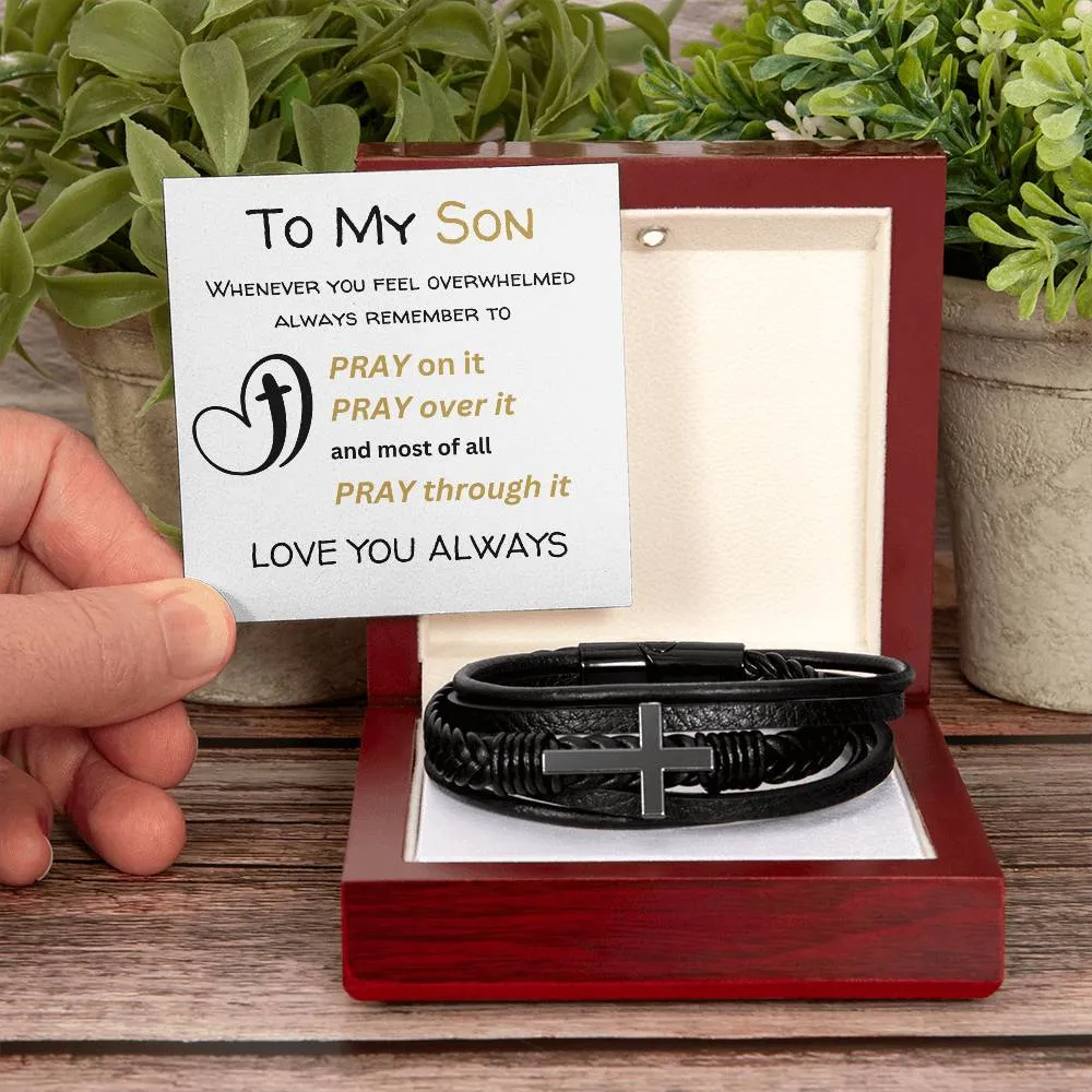 Son Retro Multi-layer Braided PU Leather Bracelet Cross Charm