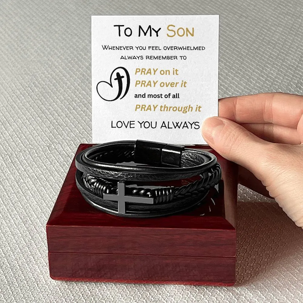 Son Retro Multi-layer Braided PU Leather Bracelet Cross Charm