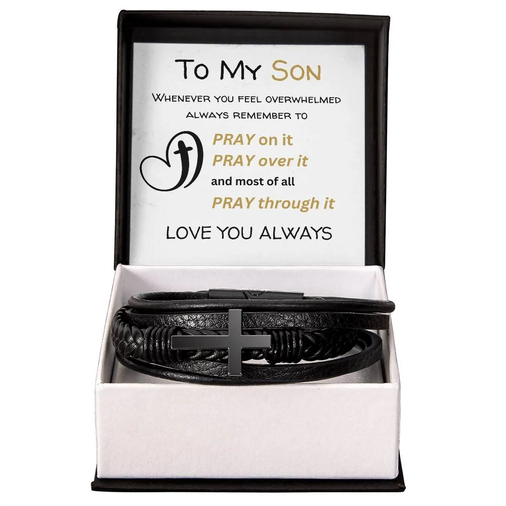 Son Retro Multi-layer Braided PU Leather Bracelet Cross Charm