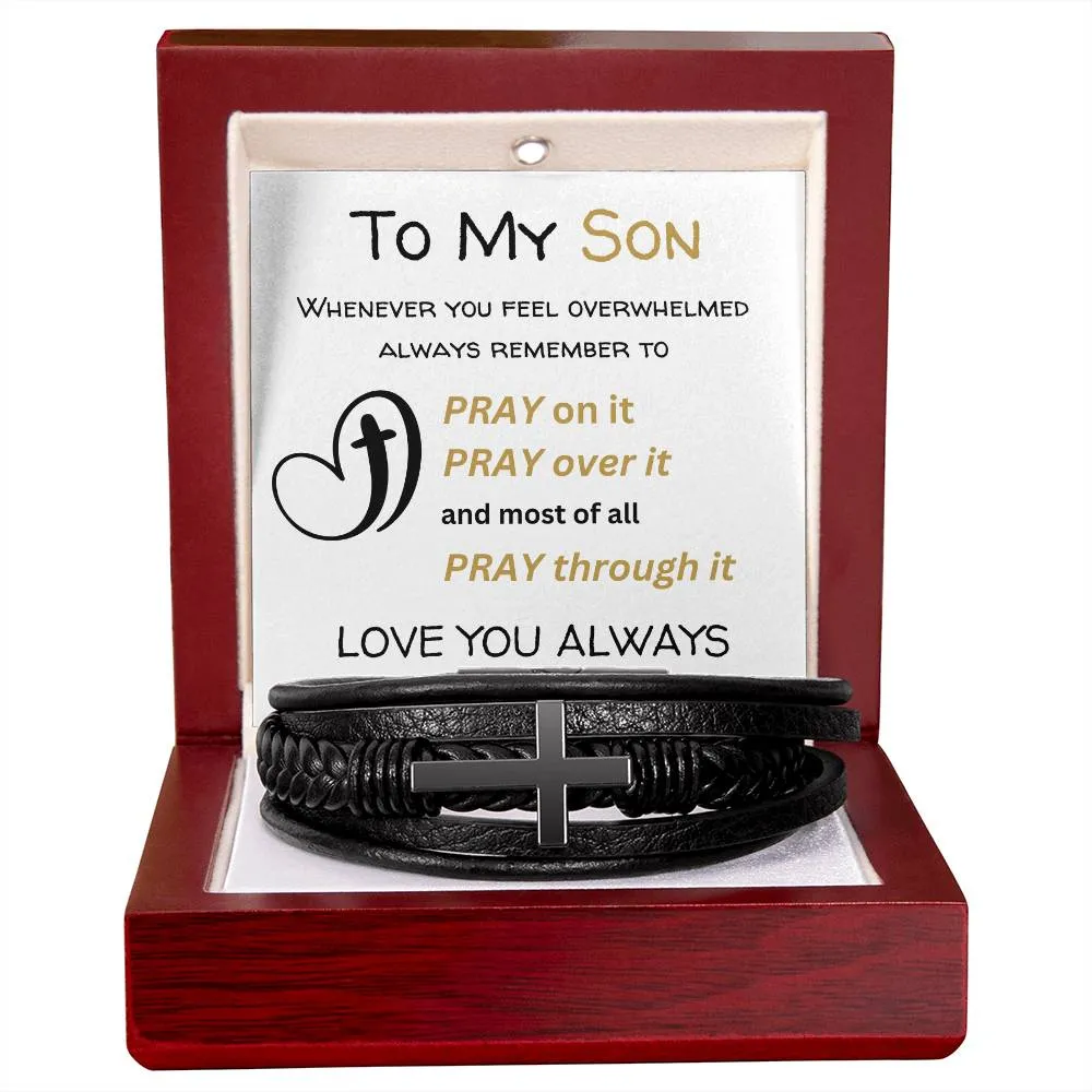 Son Retro Multi-layer Braided PU Leather Bracelet Cross Charm