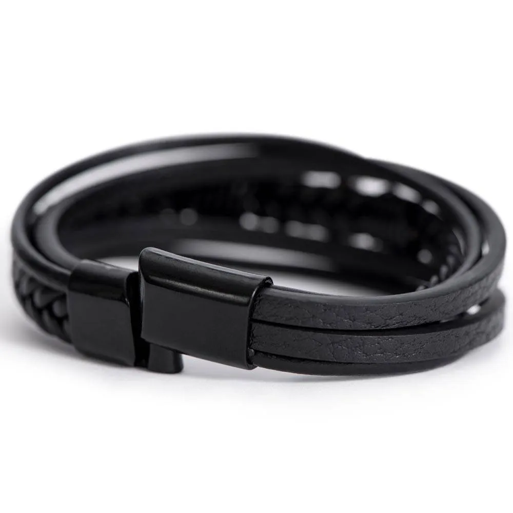 Son Retro Multi-layer Braided PU Leather Bracelet Cross Charm