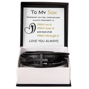 Son Retro Multi-layer Braided PU Leather Bracelet Cross Charm