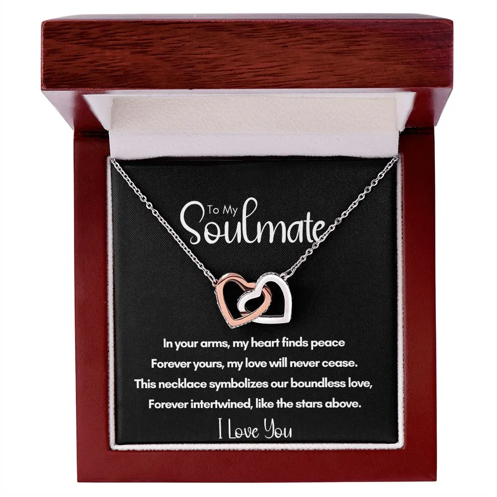 Soulmate Anniversary Gift for Her, Valentine's Day, Rose Gold and Steel Locked Hearts Necklace - Forever Yours