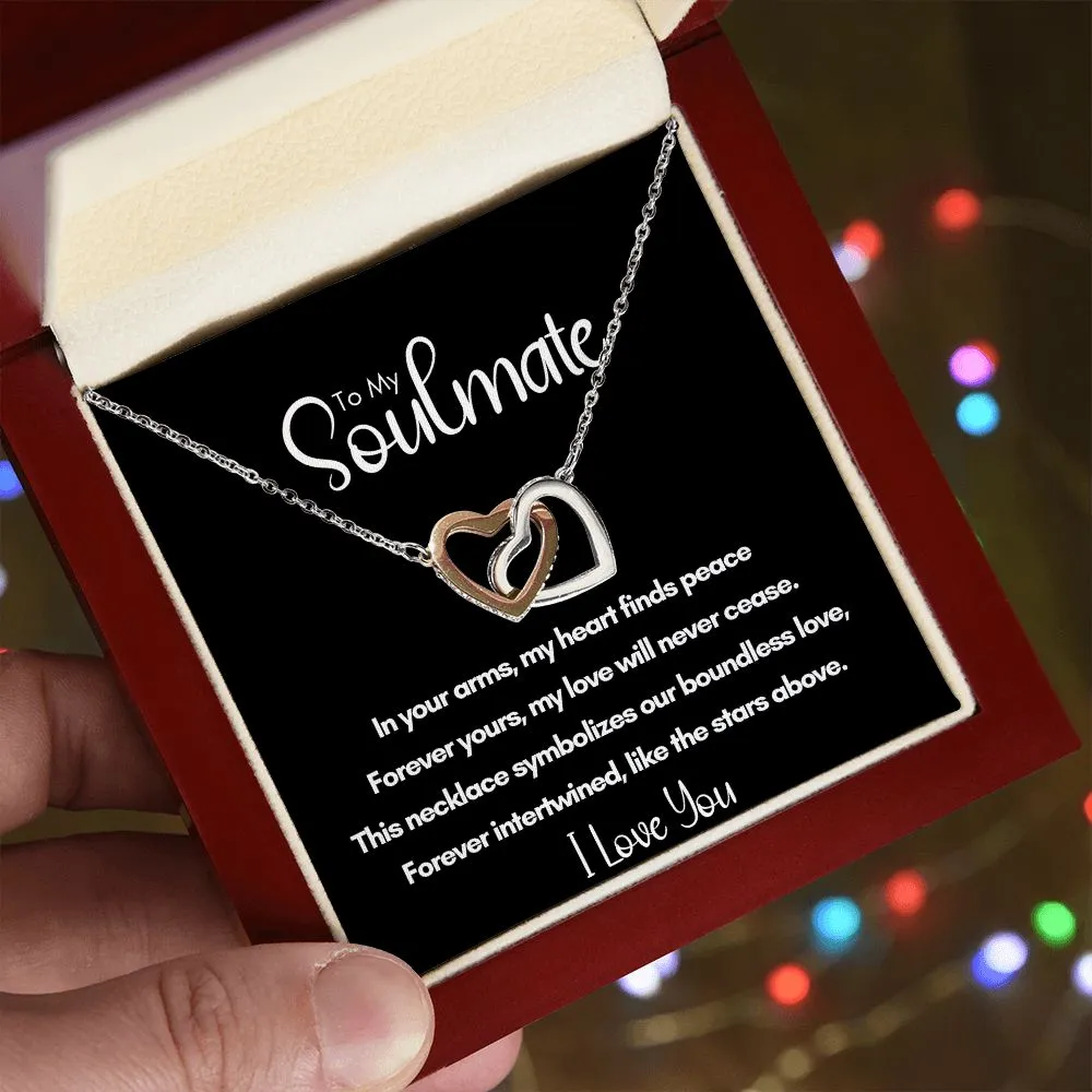 Soulmate Anniversary Gift for Her, Valentine's Day, Rose Gold and Steel Locked Hearts Necklace - Forever Yours