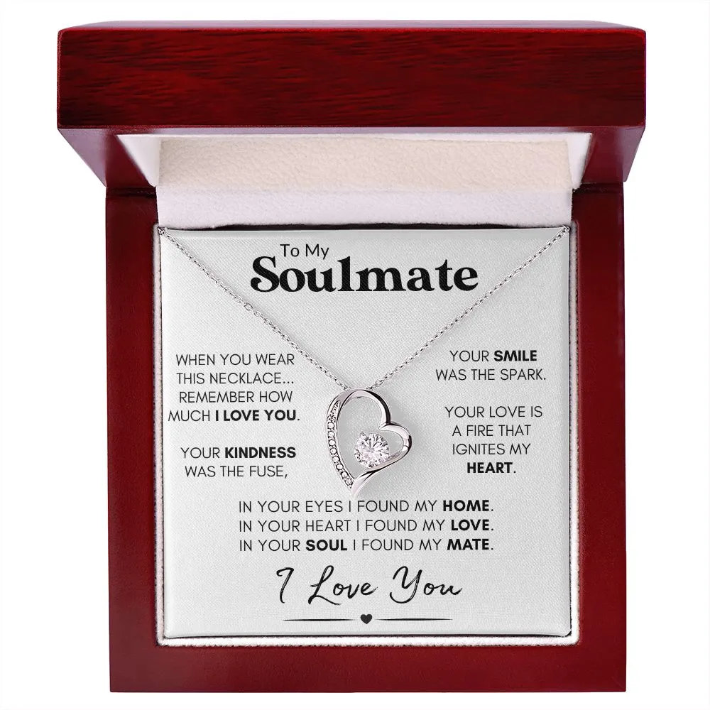 Soulmate Heart Necklace, Wife Valentine's Day Gift, Anniversary, 14k White Gold and Stainless Steel - "Found My Soulmate"