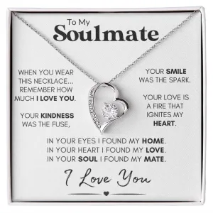 Soulmate Heart Necklace, Wife Valentine's Day Gift, Anniversary, 14k White Gold and Stainless Steel - "Found My Soulmate"