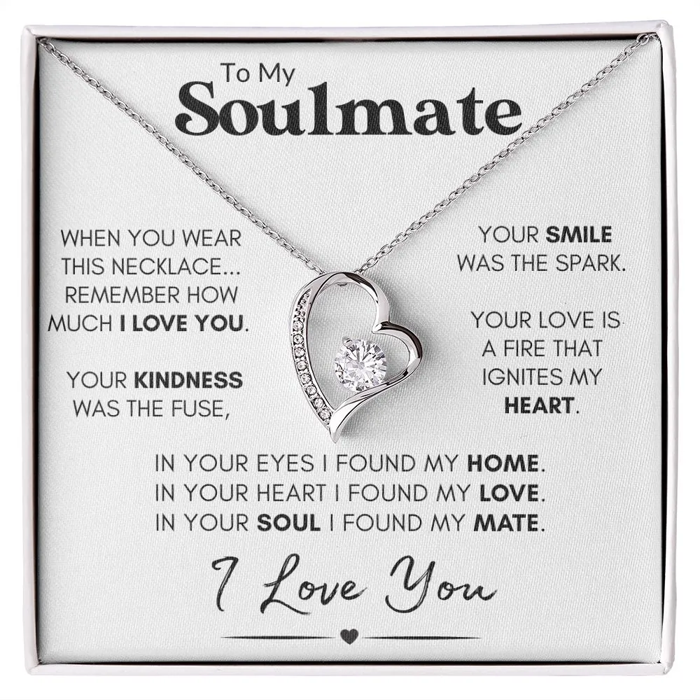 Soulmate Heart Necklace, Wife Valentine's Day Gift, Anniversary, 14k White Gold and Stainless Steel - "Found My Soulmate"