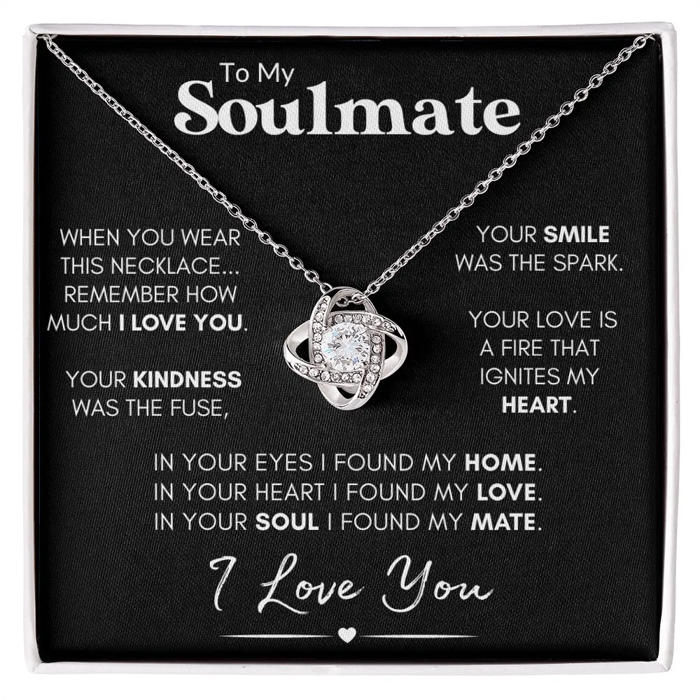 Soulmate Love Knot Necklace, Custom Gift With Poem Card, Valentine or Anniversary Gift for Her - "Found My Soulmate"