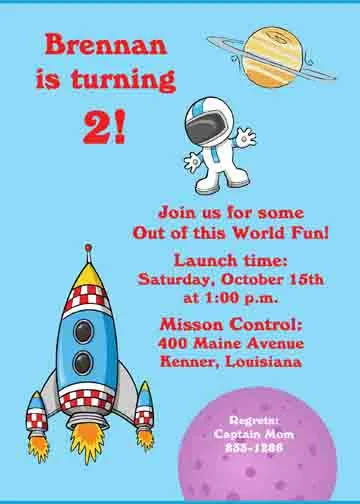 SPACE ROCKET AND ASTRONAUT CUSTOM INVITATION