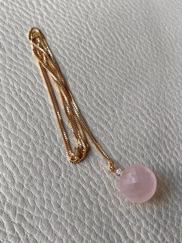 Sparkling! Rose quartz faceted orb pendant necklace set in 18k gold with 0.05 ct brilliant cut diamond by Ole Lynggaard