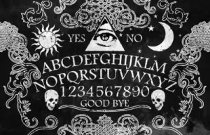 Spirit Board Dark Arts Cottage Core Coven Art Display High Resolution Digital Custom AI Designed Retro Vintage Style Aesthetic Room Decor